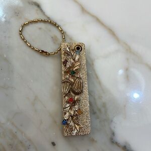 Vintage Leaf & Acorn Gold Key Chain W/Address Inserts—Stunning!  Necklace? MCM